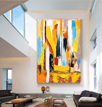 Modern Abstract Art, Vibrant Impasto Oil Painting on Canvas, Yellow Art, Handmade Art qork for Living room