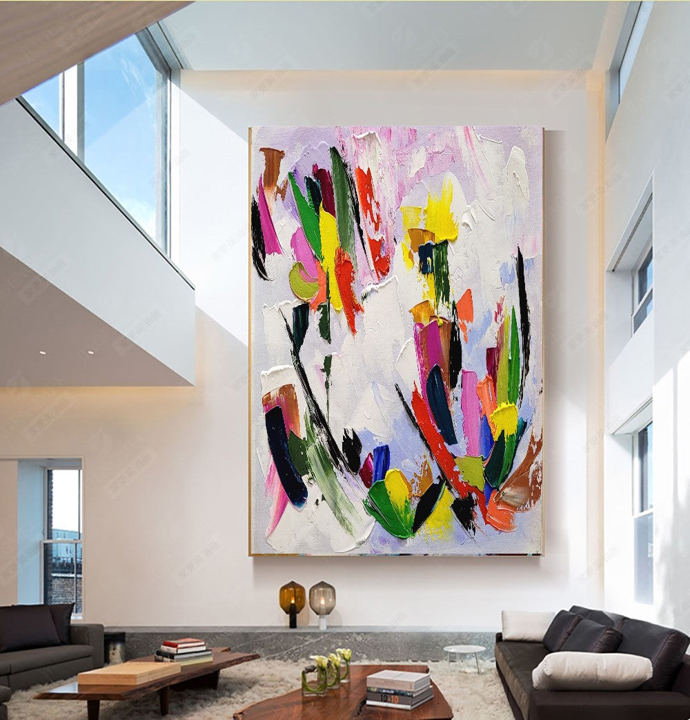 Modern Abstract Impasto Oil Painting on Canvas, Colorful Textured Wall Art for Living room