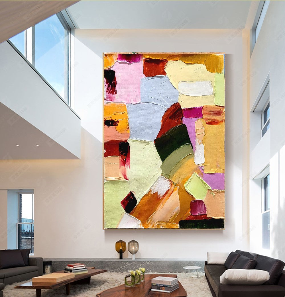 Large Modern Abstract Impasto Oil Painting on Canvas, Colorful Textured Wall Art for living room