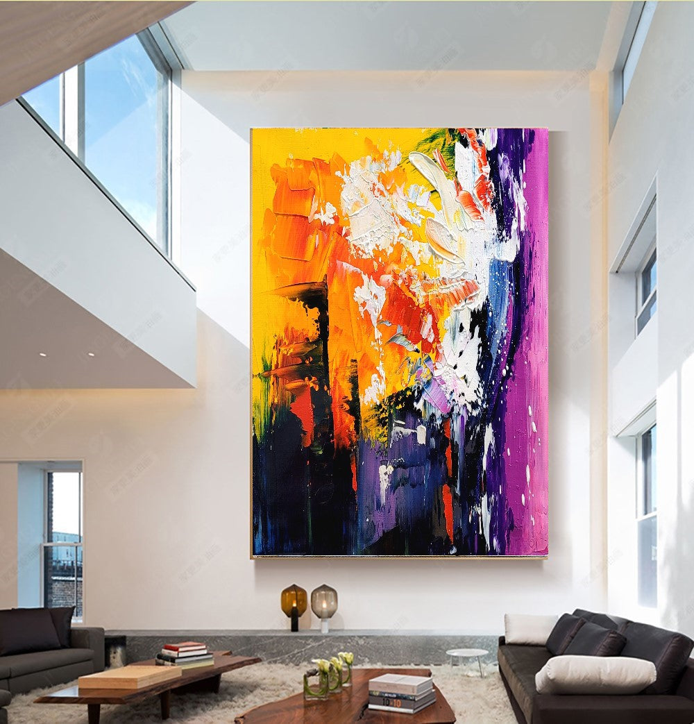 Radiant Explosion - Large Modern Abstract Impasto Acrylic Painting on Canvas, Colorful Textured Wall Art