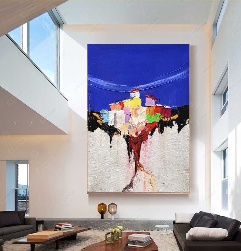 LARGE Abstract Landscape Wall Art, Colorful Impasto Oil Painting on Canvas for Living room