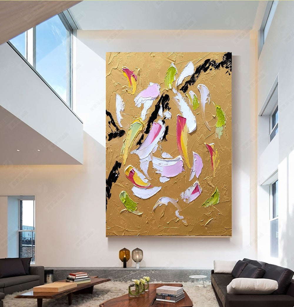 Modern Gold Abstract Art, Impasto Oil Painting on Canvas, Textured Wall Art for Living room