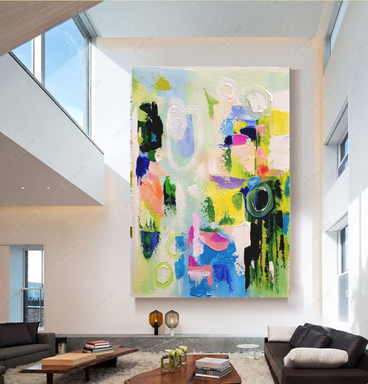 LARGE Modern Abstract Wall Art, Green Impasto Oil Painting on Canvas for Living room