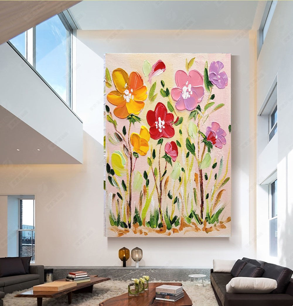 Blossoms in Bloom - Abstract Impasto Oil Painting on Canvas, Modern Abstract Floral Art for Living room, Bedroom