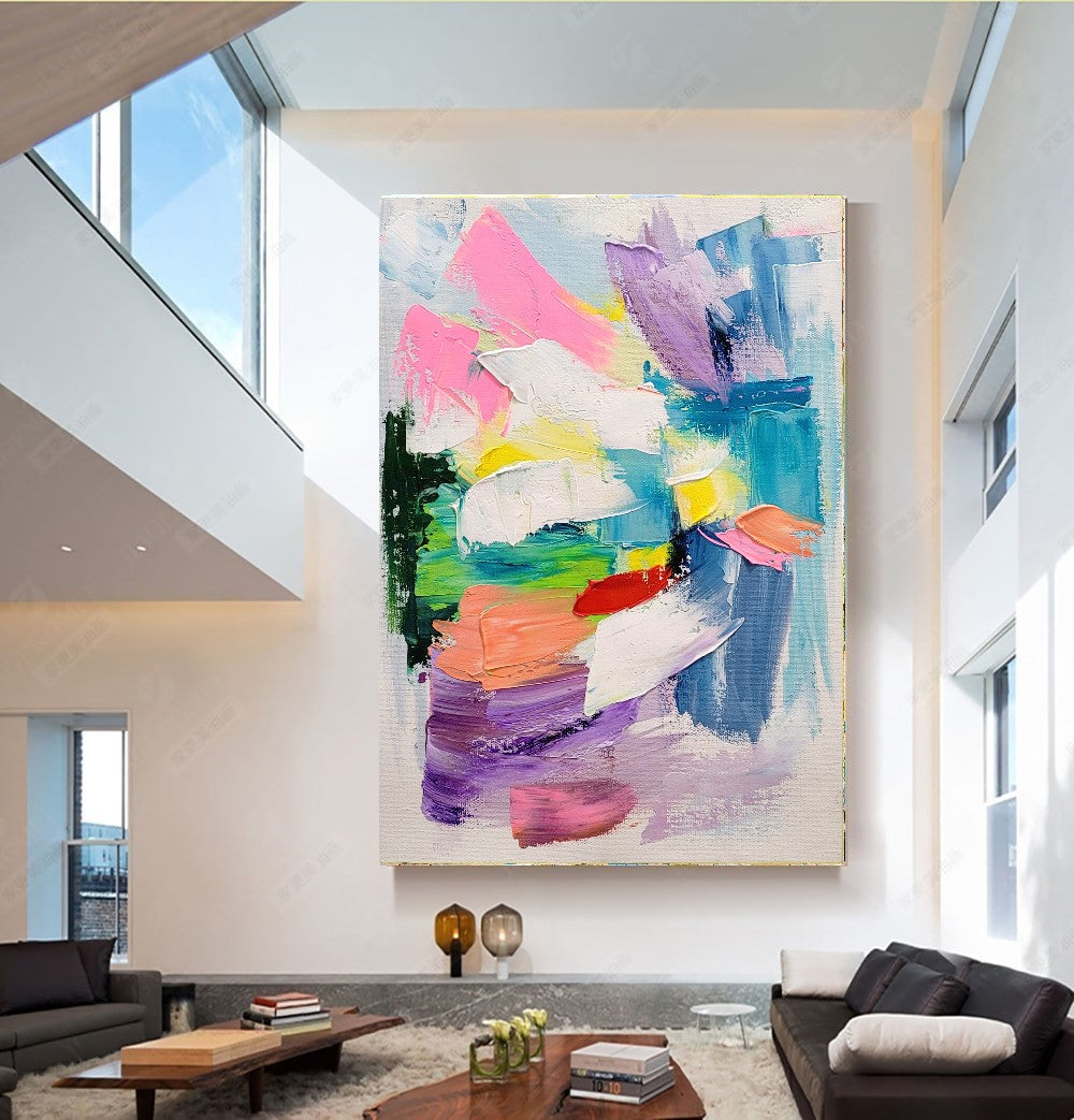 LARGE Pastel Colors Art, Abstract Impasto Oil Painting on Canvas, Modern Wall Art for Living room