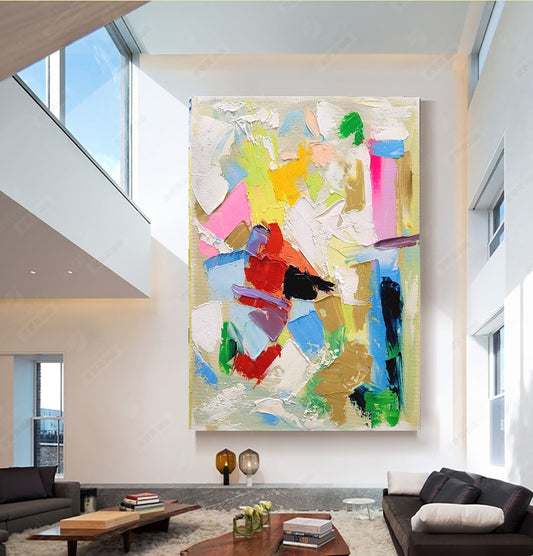 LARGE Abstract Impasto Oil Painting on Canvas, Vibrant Modern Wall Art for Living room