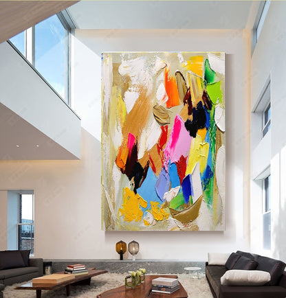 Modern Abstract Impasto Oil Painting on Canvas, Colorful Contemporary Art for Living room