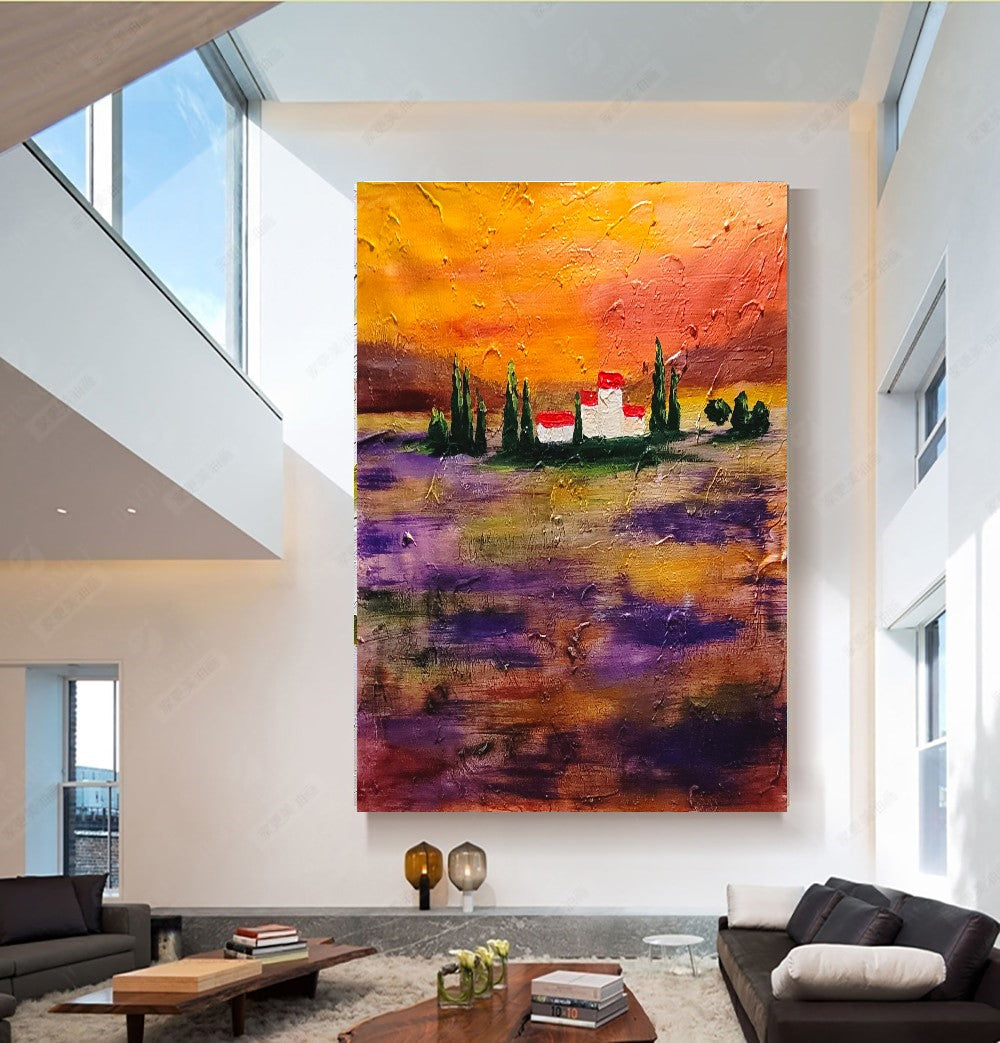 Sunset Landscape - Abstract Painting on Canvas, Mediterranean Art, Textured Wall Art for Living room,Bedroom