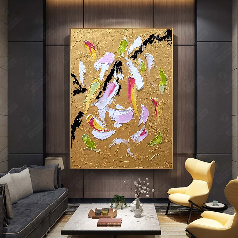 Modern Gold Abstract Art, Impasto Oil Painting on Canvas, Textured Wall Art for Living room