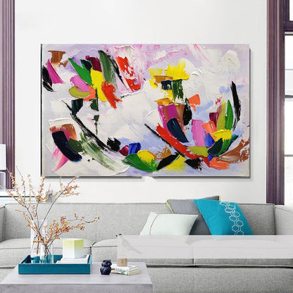 Modern Abstract Impasto Oil Painting on Canvas, Colorful Textured Wall Art for Living room