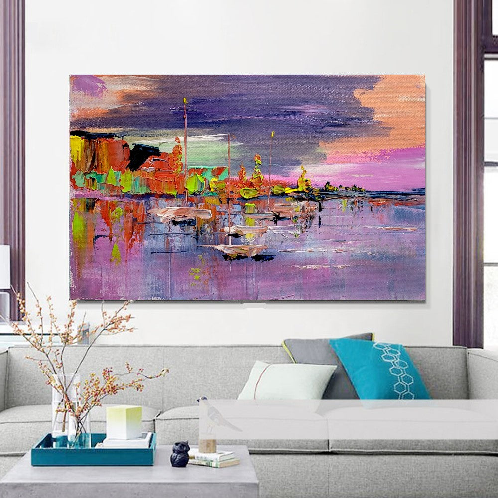 LARGE Abstract Impasto Oil Painting on Canvas, Mediterranean Seashore, Modern Wall Art for Bedroom, Living room