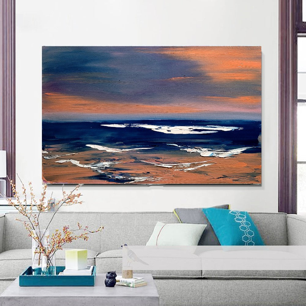 LARGE Abstract Seascape Impasto Oil Painting on Canvas, Modern Wall Art for Living room