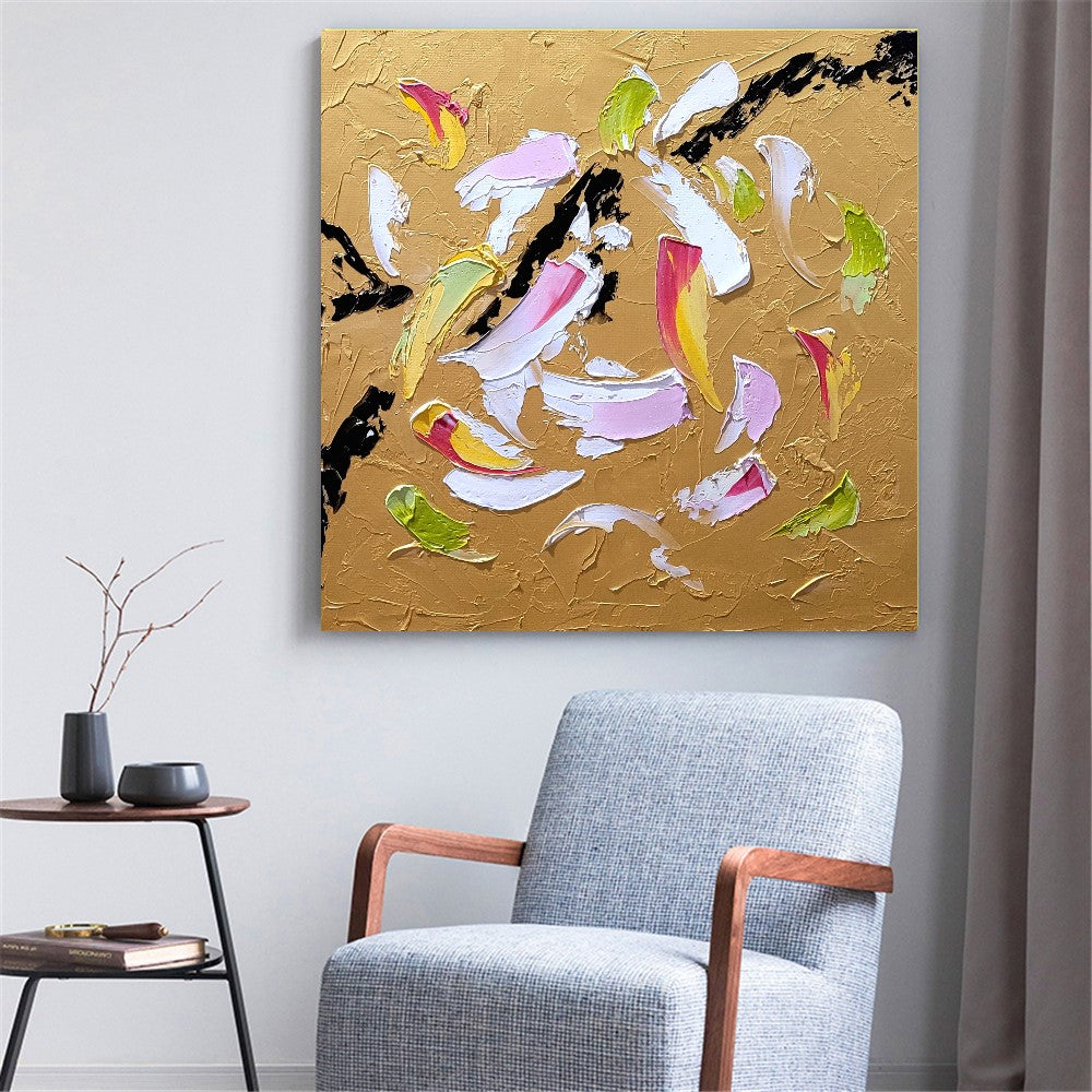 Modern Gold Abstract Art, Impasto Oil Painting on Canvas, Textured Wall Art for Living room