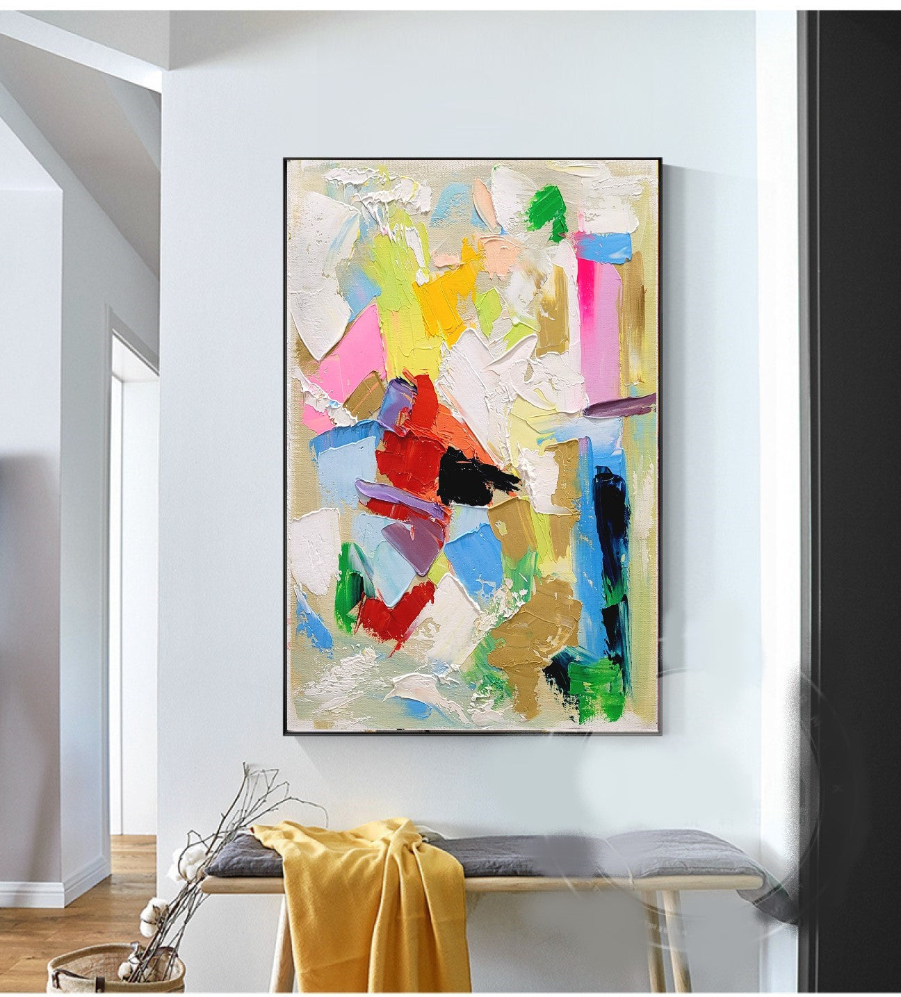 LARGE Abstract Impasto Oil Painting on Canvas, Vibrant Modern Wall Art for Living room