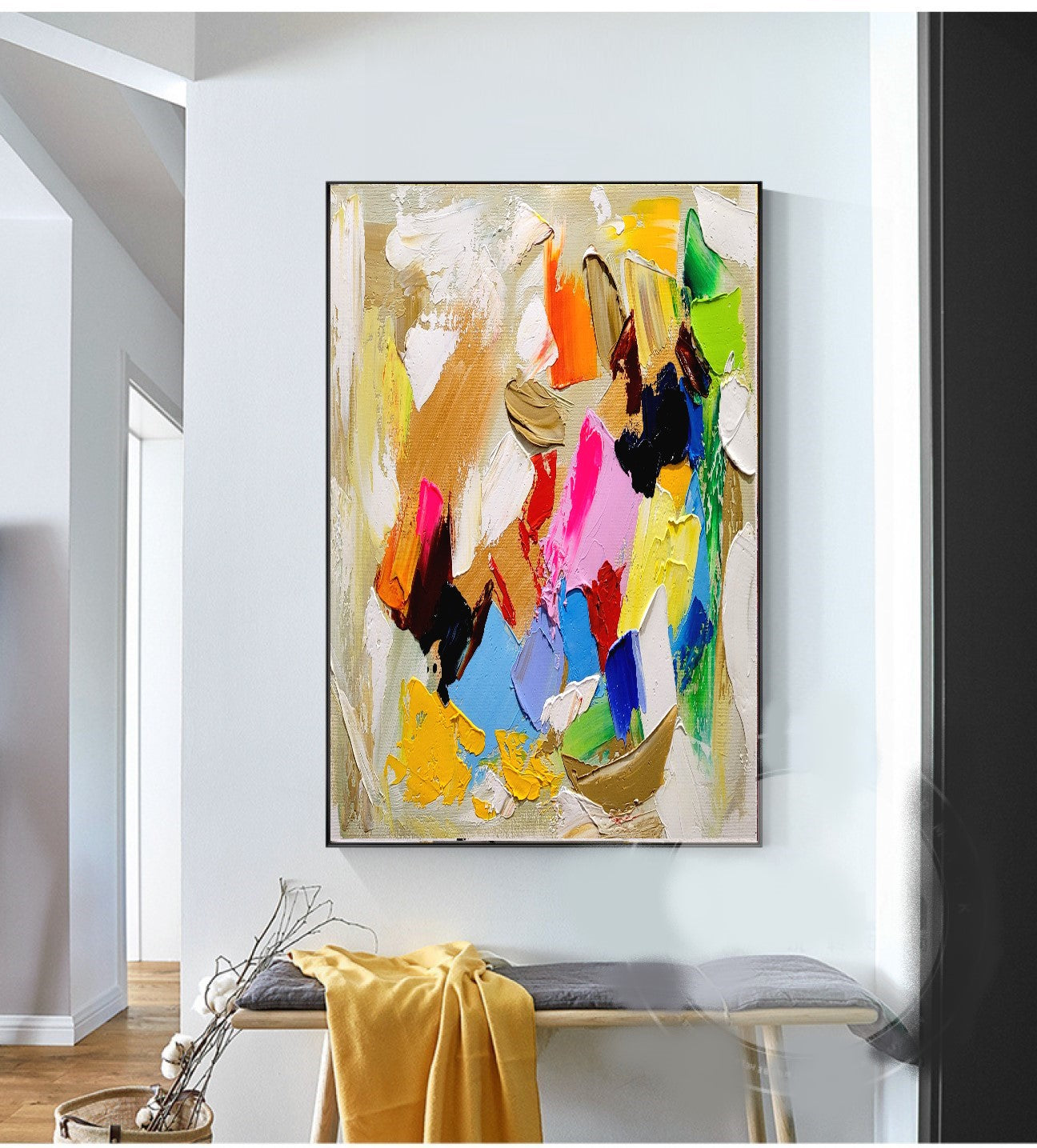 Modern Abstract Impasto Oil Painting on Canvas, Colorful Contemporary Art for Living room