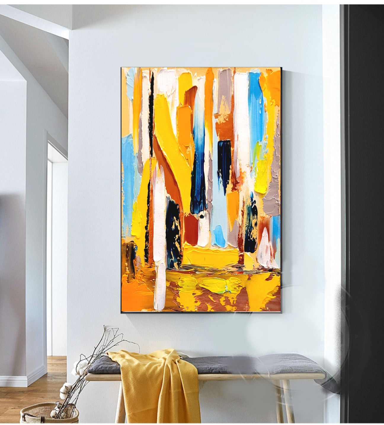 Modern Abstract Art, Vibrant Impasto Oil Painting on Canvas, Yellow Art, Handmade Art qork for Living room