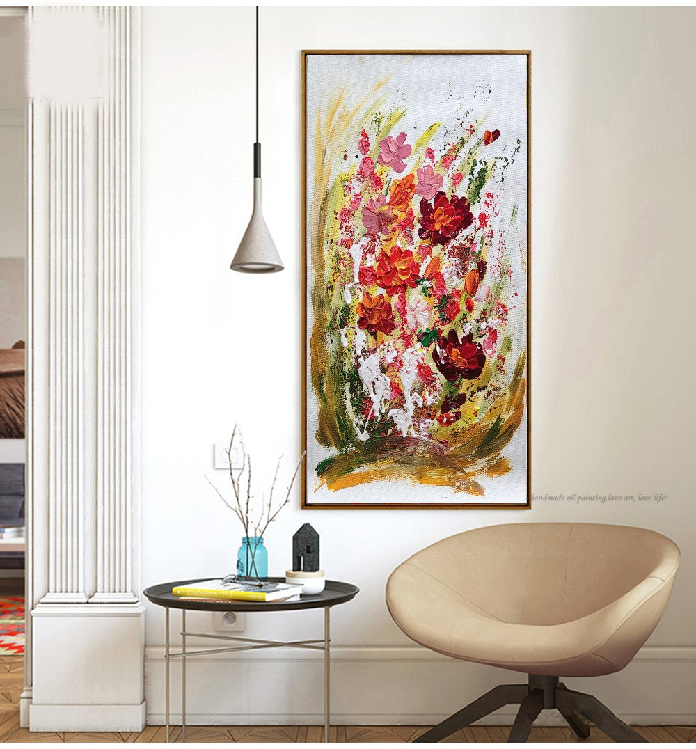 Blossoming Serenity - Modern Abstract Floral Impasto Oil Painting on Canvas, Living Room Art Decor