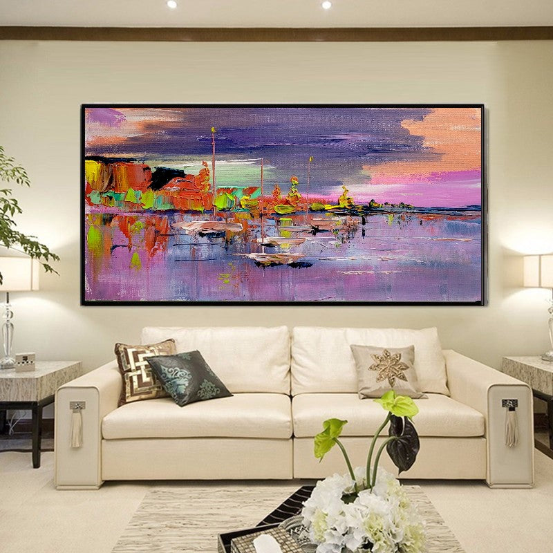 LARGE Abstract Impasto Oil Painting on Canvas, Mediterranean Seashore, Modern Wall Art for Bedroom, Living room