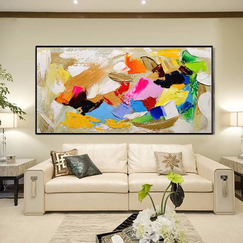 Modern Abstract Impasto Oil Painting on Canvas, Colorful Contemporary Art for Living room