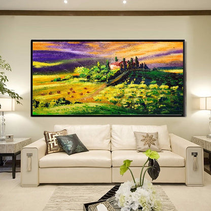 LARGE Abstract Impasto Oil Painting on Canvas, Toscana Italien Landscape, Textured Acrylic Art for Living room