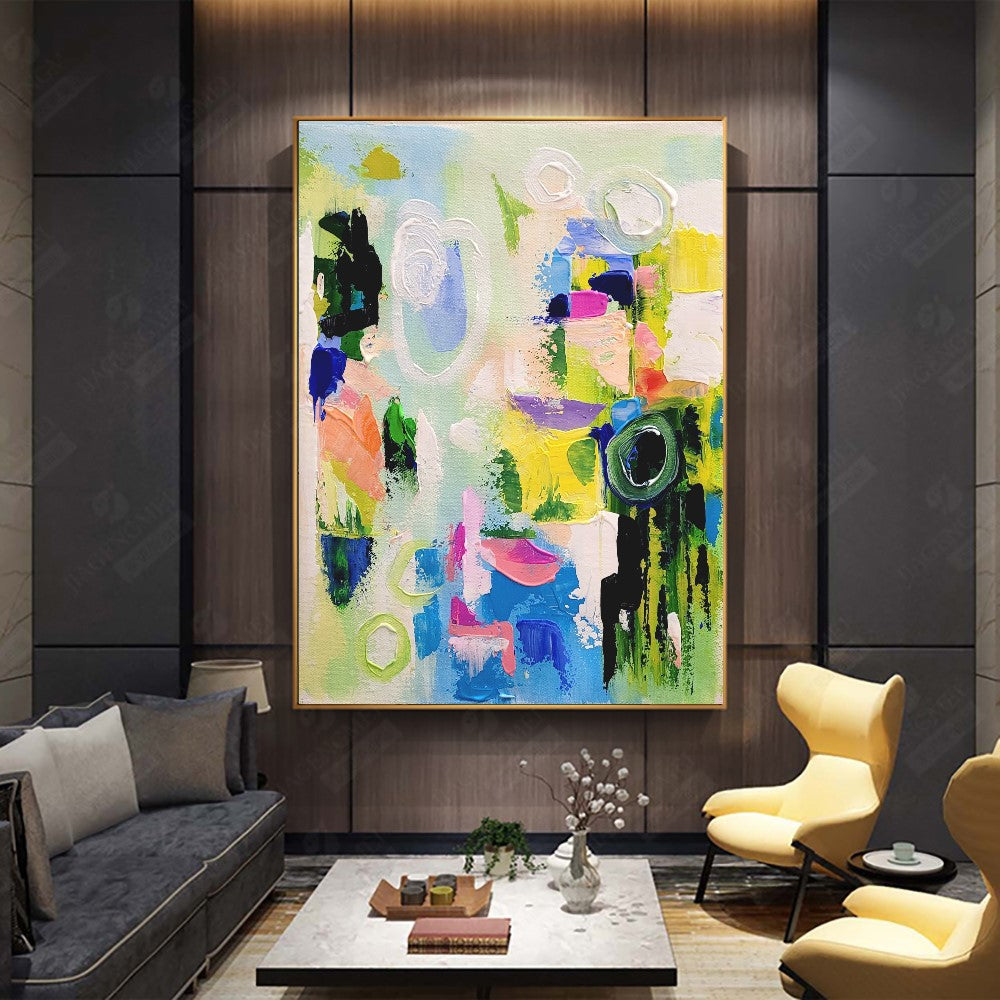 LARGE Modern Abstract Wall Art, Green Impasto Oil Painting on Canvas for Living room