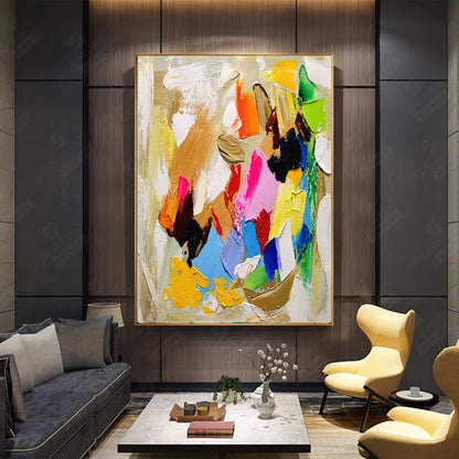 Modern Abstract Impasto Oil Painting on Canvas, Colorful Contemporary Art for Living room