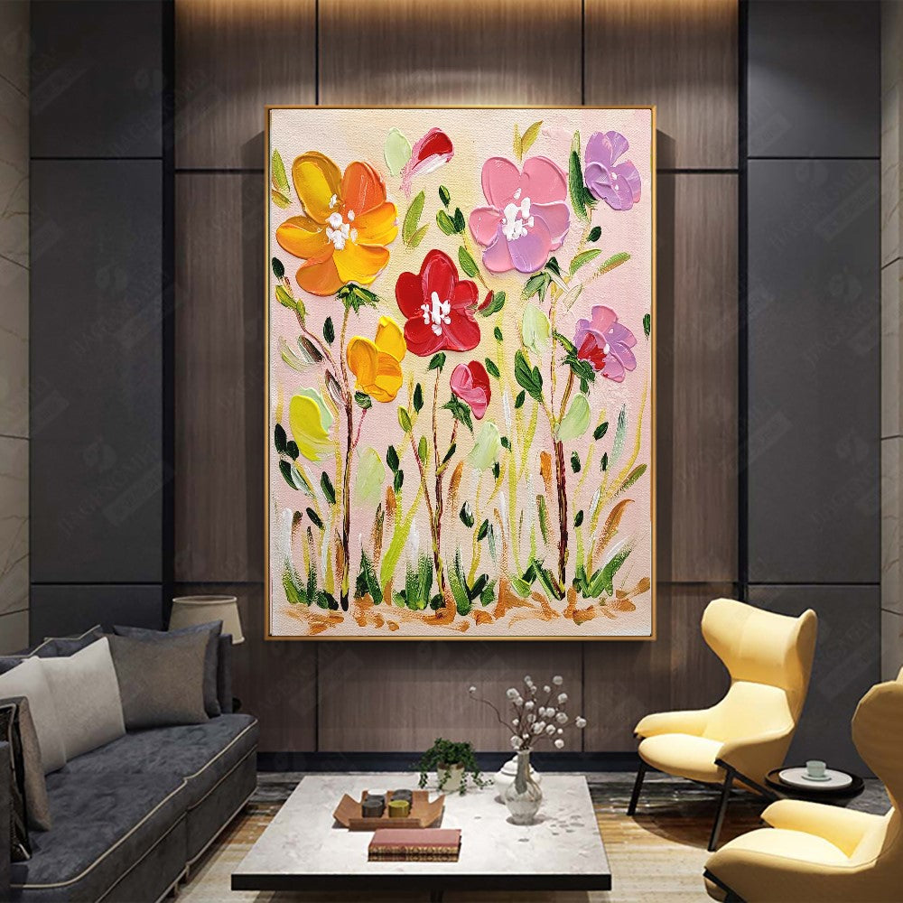 Blossoms in Bloom - Abstract Impasto Oil Painting on Canvas, Modern Abstract Floral Art for Living room, Bedroom