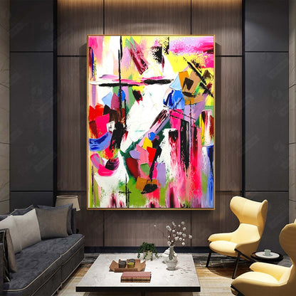 LARGE Modern Abstract Art, Vivid Pink Red Impasto Oil Painting on Canvas for Living Room