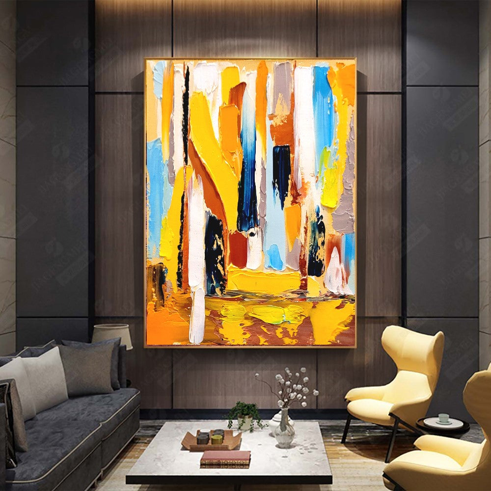 Modern Abstract Art, Vibrant Impasto Oil Painting on Canvas, Yellow Art, Handmade Art qork for Living room