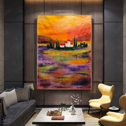 Sunset Landscape - Abstract Painting on Canvas, Mediterranean Art, Textured Wall Art for Living room,Bedroom