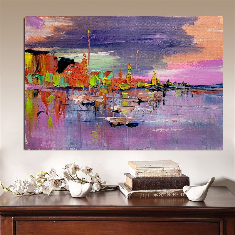 LARGE Abstract Impasto Oil Painting on Canvas, Mediterranean Seashore, Modern Wall Art for Bedroom, Living room