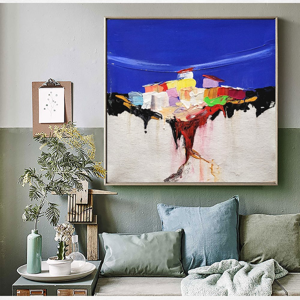 LARGE Abstract Landscape Wall Art, Colorful Impasto Oil Painting on Canvas for Living room