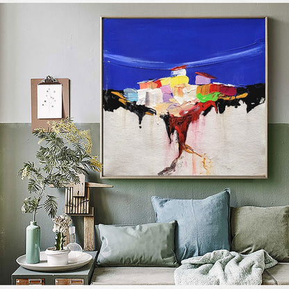 LARGE Abstract Landscape Wall Art, Colorful Impasto Oil Painting on Canvas for Living room