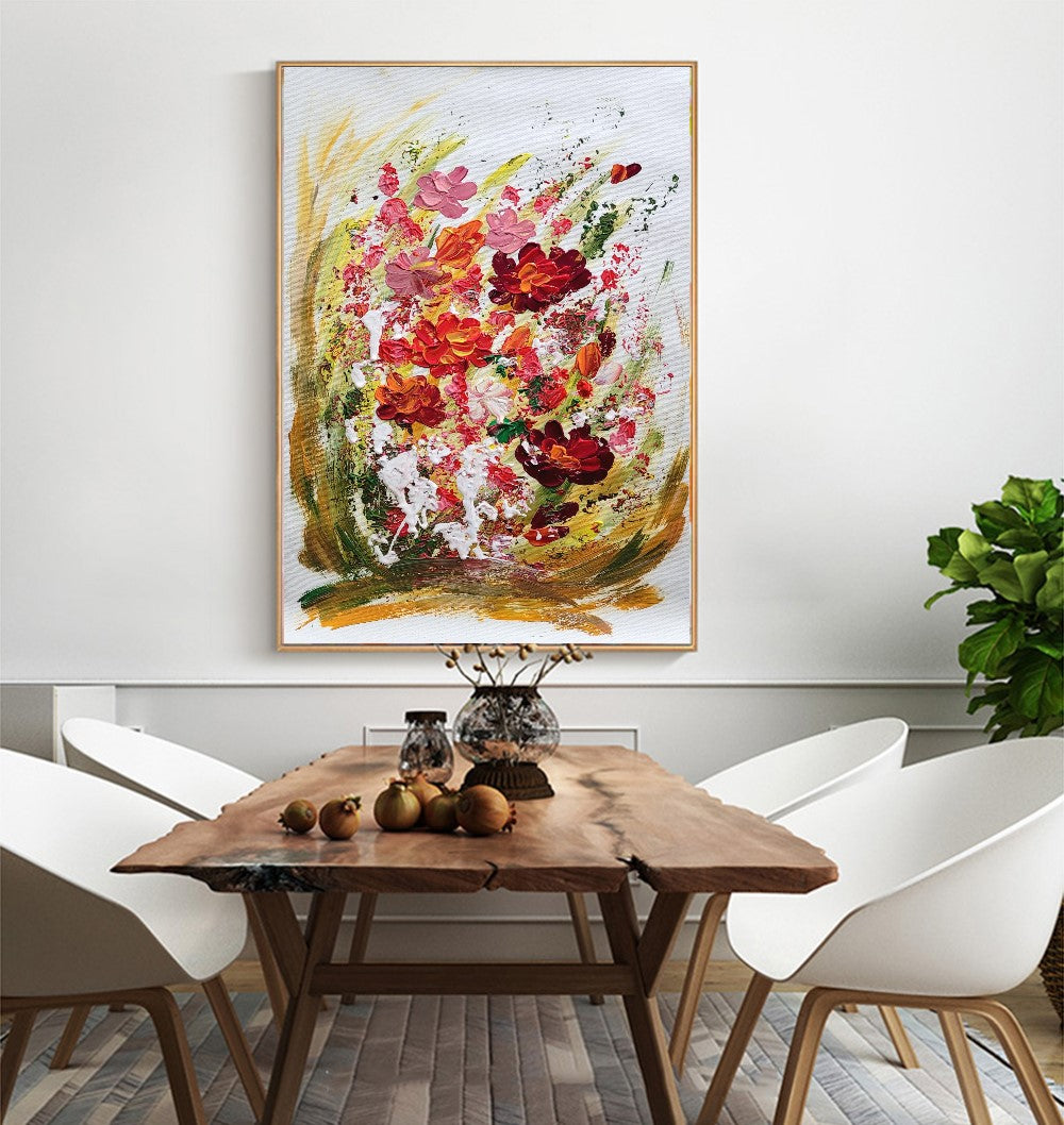 Blossoming Serenity - Modern Abstract Floral Impasto Oil Painting on Canvas, Living Room Art Decor