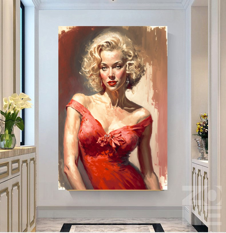 Marilyn Monroe - Iconic Pop Art Canvas Print, Large Stretched Printed Canvas, Modern Wall Art Print Actors Painting art print canvas print canvas wall art celebrity art classic beauty famous actors painting giclée prints glamorous decor Hollywood icon large canvas print love and frendship Merilyn Monroe painting Modern Wall Art Print movie star peoples painting pop art pop art print portrait art print on canvas ready to hang canvas red dress stretched canvas art vintage glamour wall art prints BETSY Prints