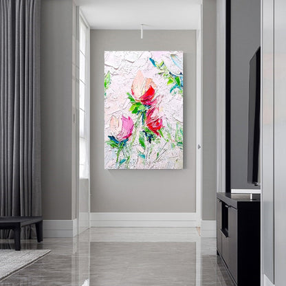 Blooming Beauty, Impasto Textured Floral Oil Painting on Canvas - Original Artwork for Living room