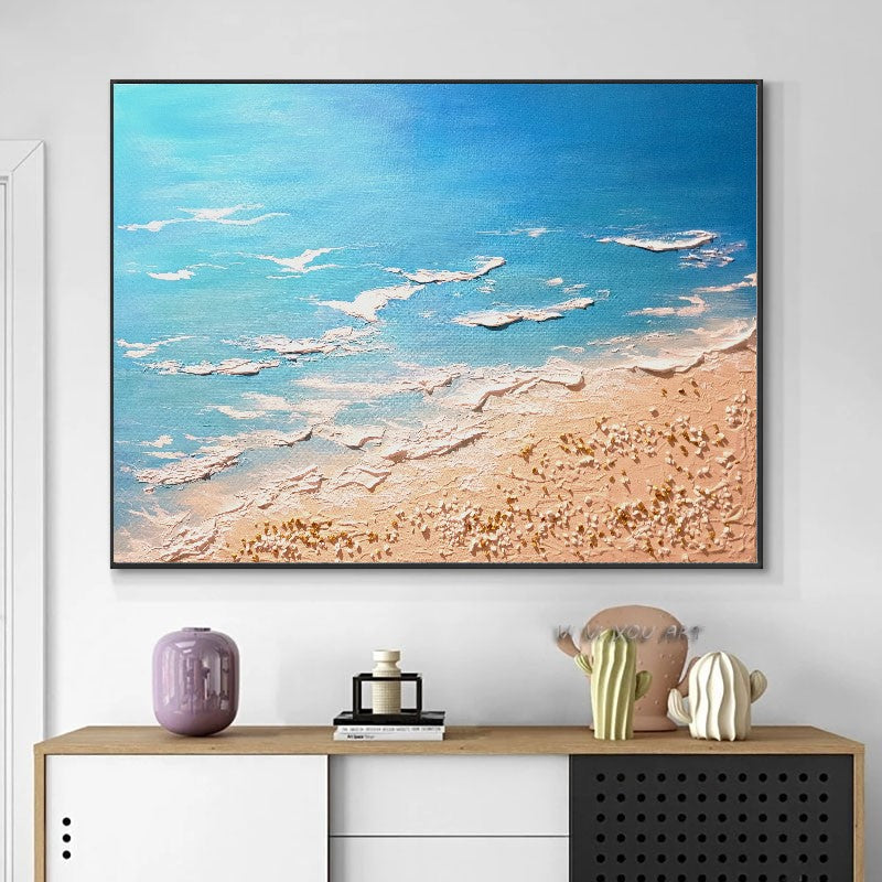 LARGE Modern Textured Wall Art, Seashore Art, Acrylic Painting on Canvas for Bedroom, Living room