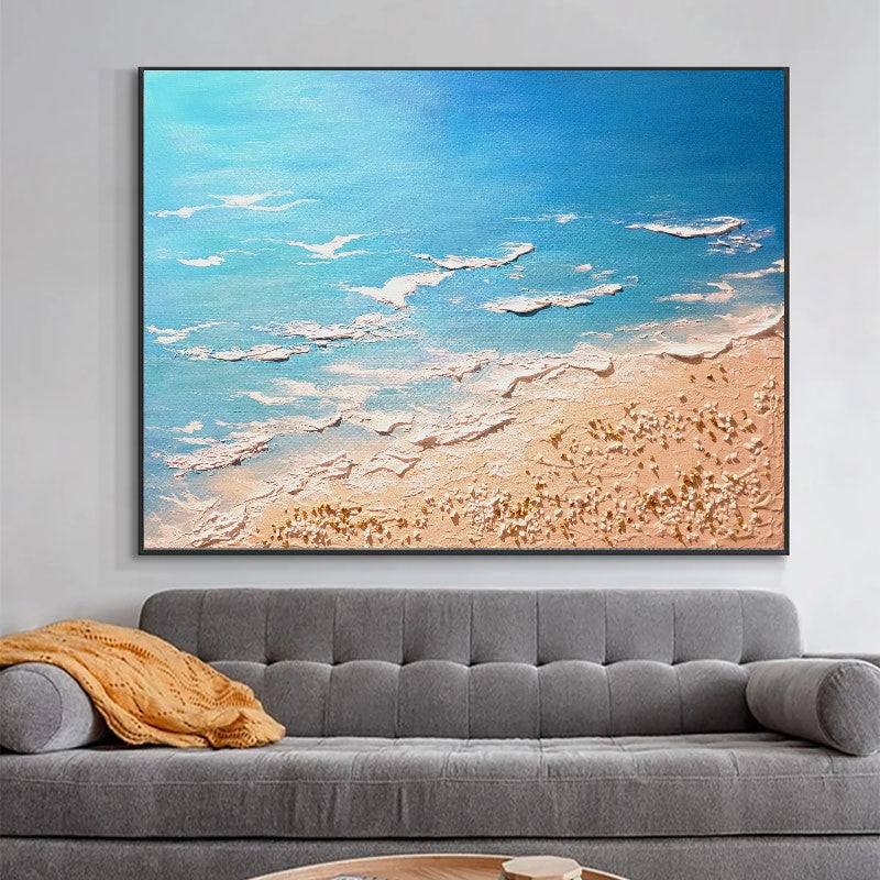 LARGE Modern Textured Wall Art, Seashore Art, Acrylic Painting on Canvas for Bedroom, Living room