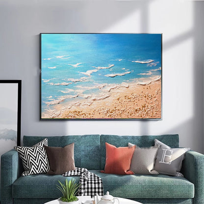 LARGE Modern Textured Wall Art, Seashore Art, Acrylic Painting on Canvas for Bedroom, Living room