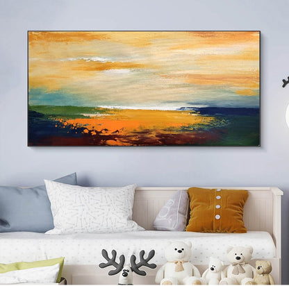 Modern Abstract Seascape Art, Sunset Impasto Oil Painting on Canvas for Bedroom, Living room