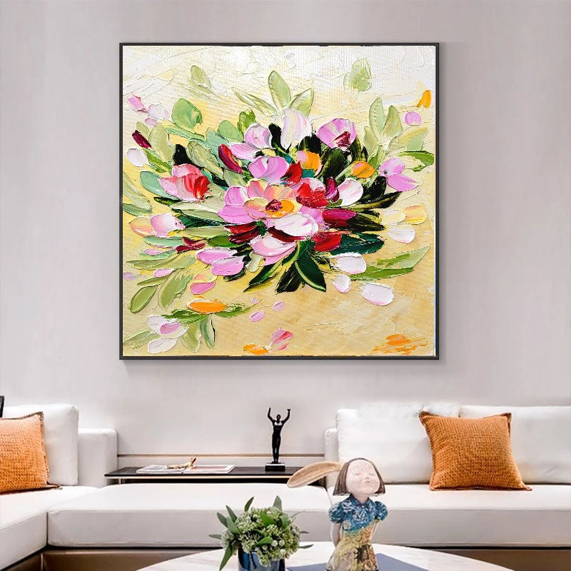 LARGE Floral Impasto Oil Painting on Canvas, Textured Abstract Flowers, Colorful Modern Wall Art Decor