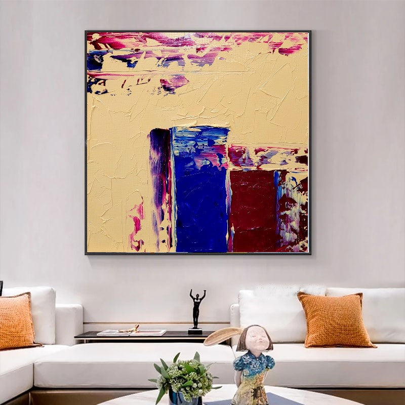 LARGE Impasto Oil Painting on Canvas, Geometric Minimalist Art, Vivid Color Contemporary Art Decor