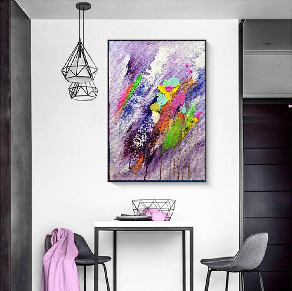 Moden Abstract Art, Floral Acrylic Painting on Canvas for living room