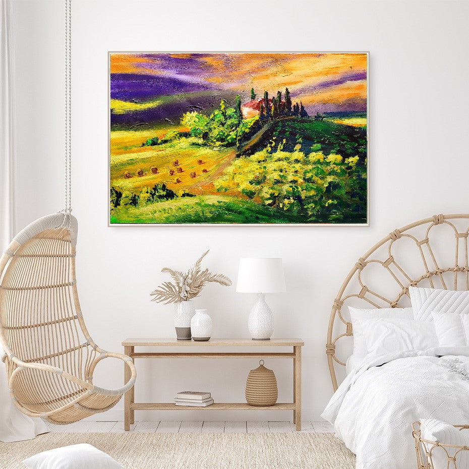 LARGE Abstract Impasto Oil Painting on Canvas, Toscana Italien Landscape, Textured Acrylic Art for Living room