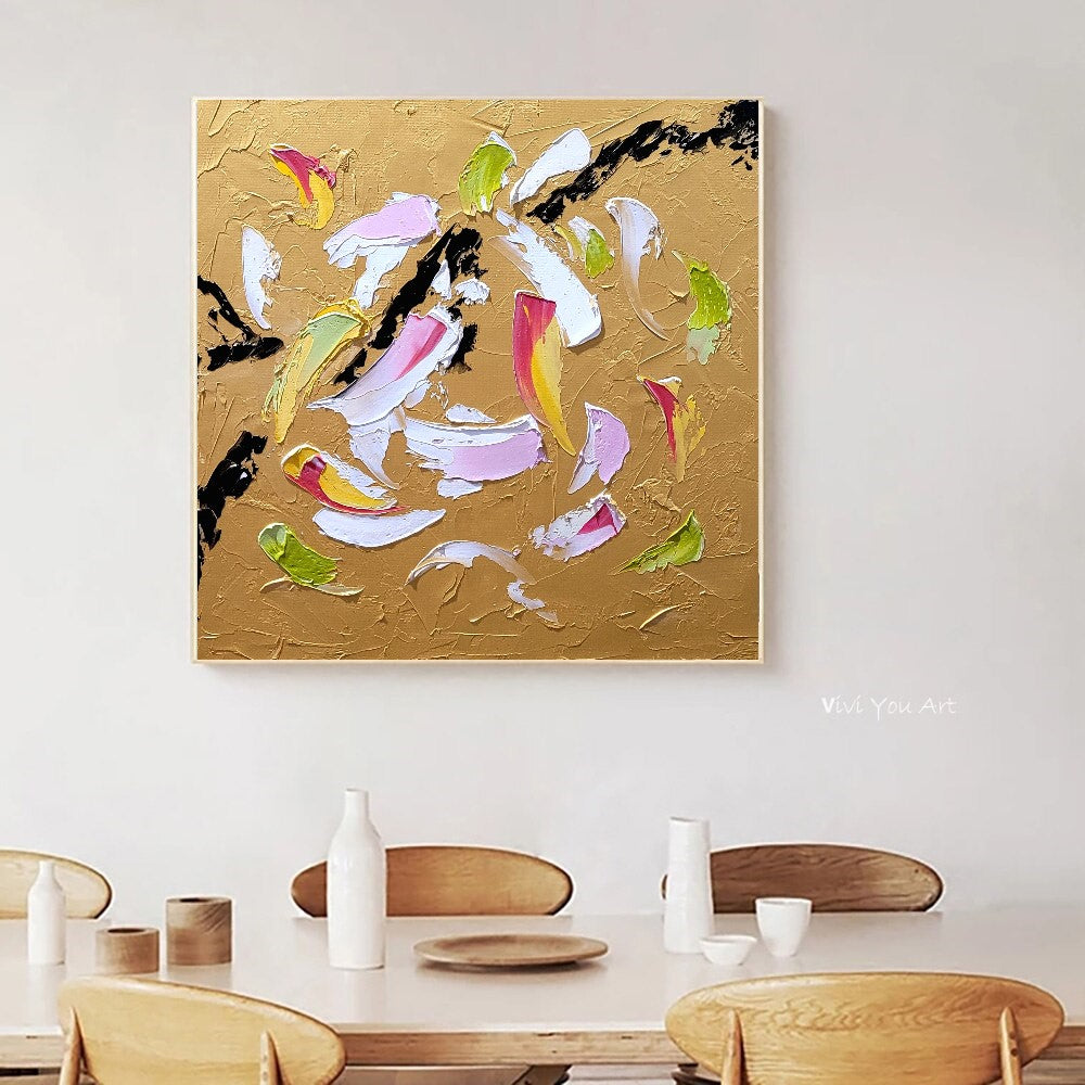 Modern Gold Abstract Art, Impasto Oil Painting on Canvas, Textured Wall Art for Living room