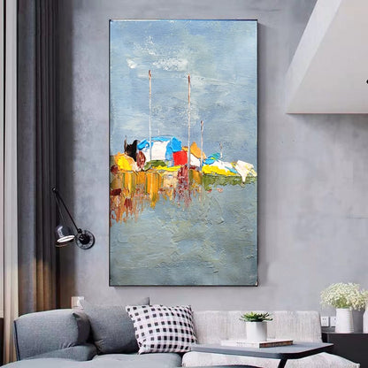 Moden Abstract Landscape Art, Seashore Impasto Oil Painting on Canvas for Living room