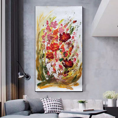 Blossoming Serenity - Modern Abstract Floral Impasto Oil Painting on Canvas, Living Room Art Decor