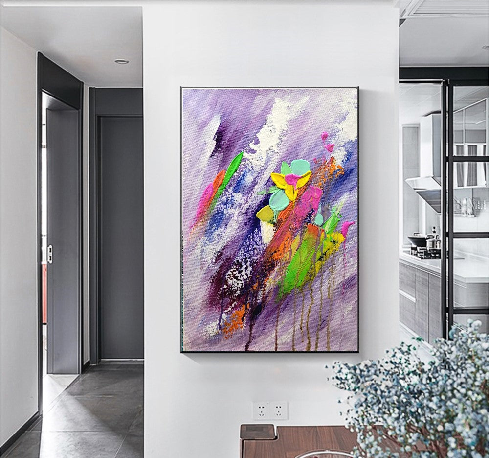 Moden Abstract Art, Floral Acrylic Painting on Canvas for living room