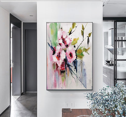 Large Impasto Textured Floral Oil Painting on Canvas - Original Artwork, Colorful Textured Wall Art