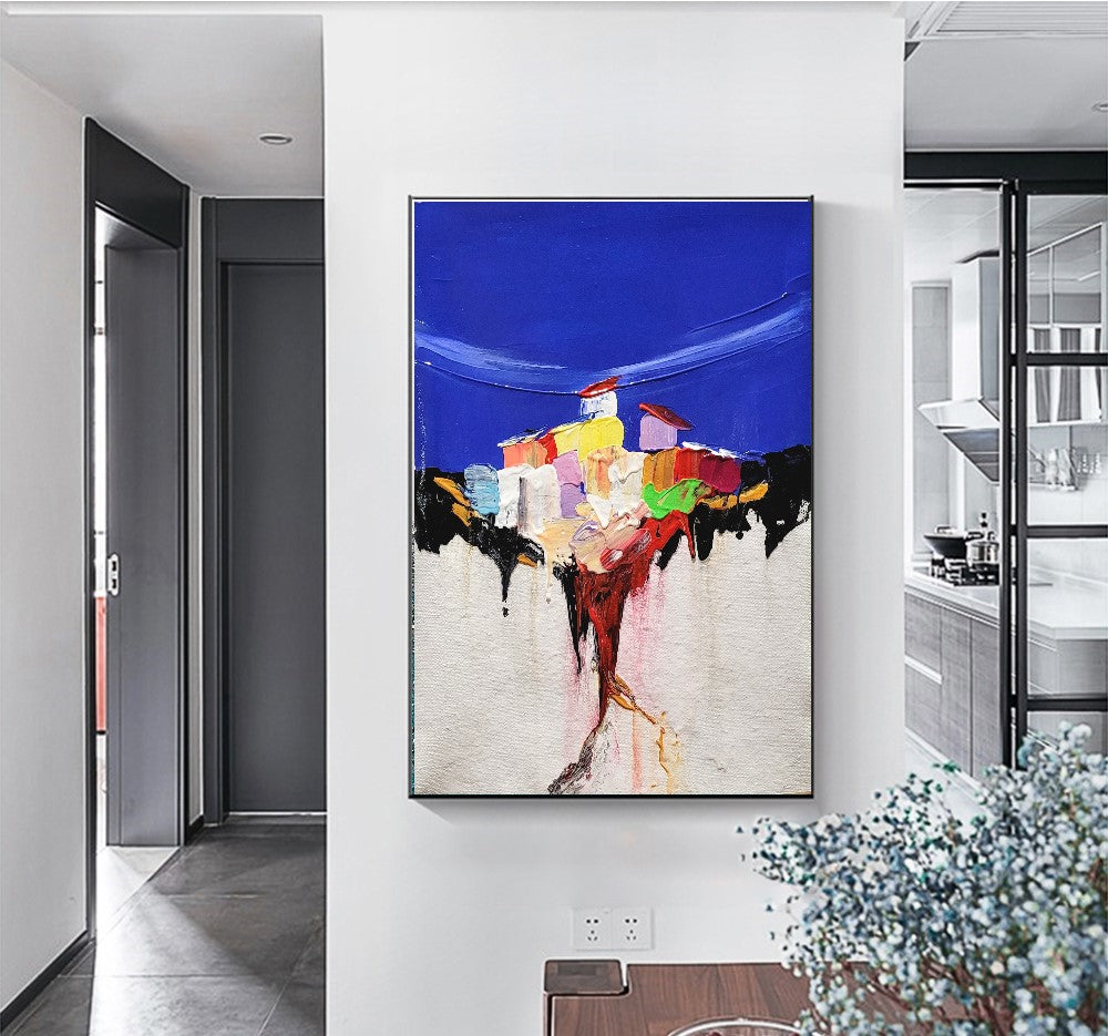 LARGE Abstract Landscape Wall Art, Colorful Impasto Oil Painting on Canvas for Living room